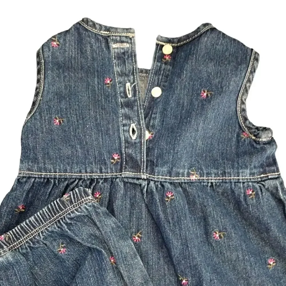 VTG OshKosh 2 Piece Floral Denim‎ Jean Jumper Dress Girl's 6-9mos